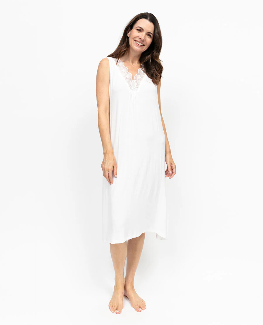 Aimee Womens Scalloped Lace Jersey Swing Nightdress - Image 2