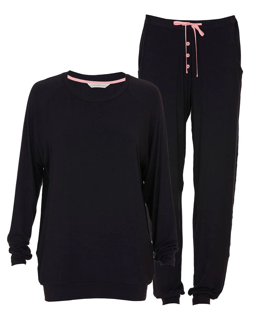 Bonnie Womens Black Slouch Jersey Pyjama Set - Image 4