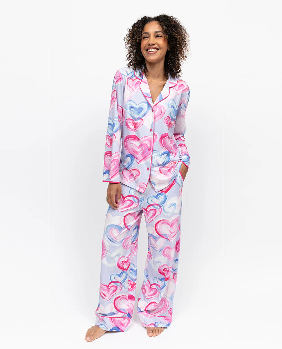 Chloe Womens Heart Printed Jersey Pyjama Top - Image 4