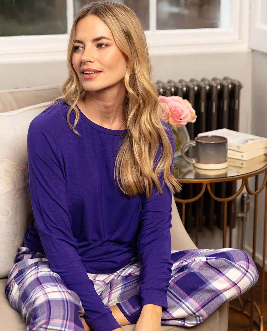 Evolet Womens Brushed Check Pyjama Bottoms - Image 3