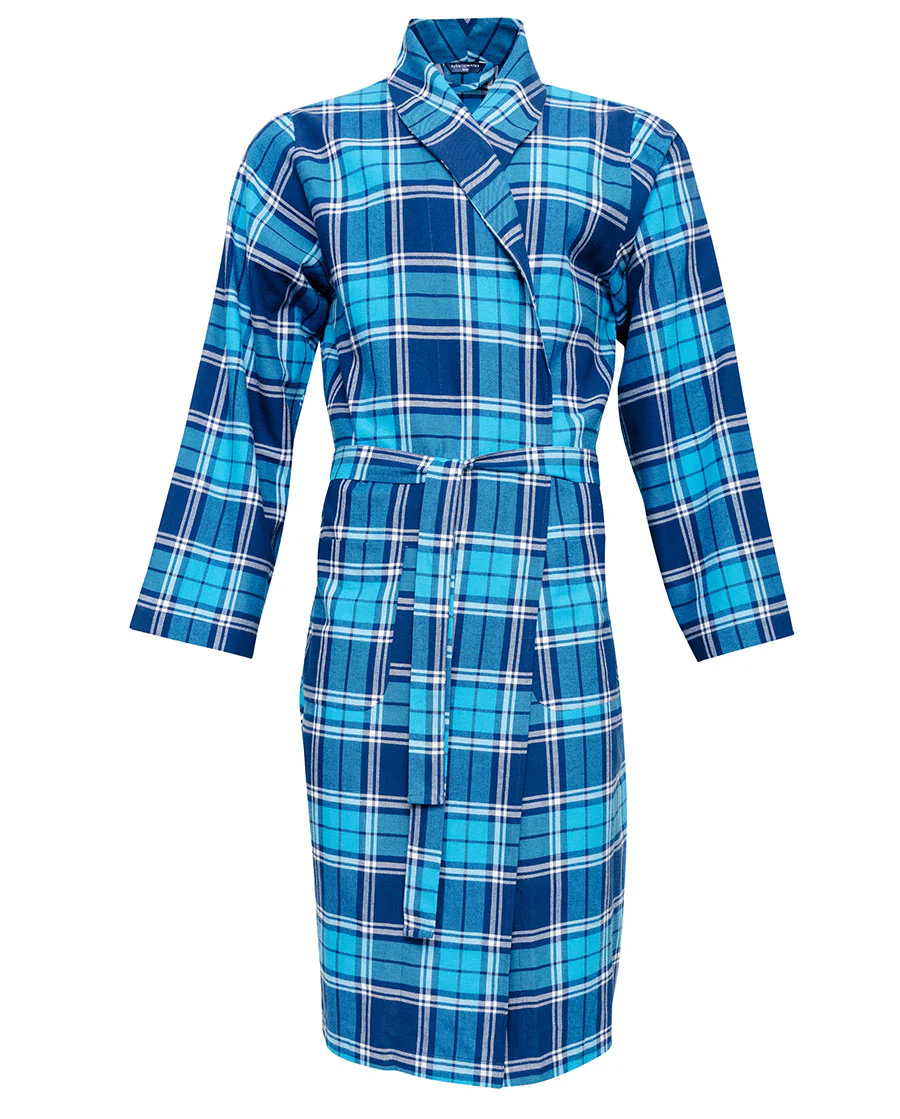 Brushed Blue Check Long Dressing Gown - Image 4