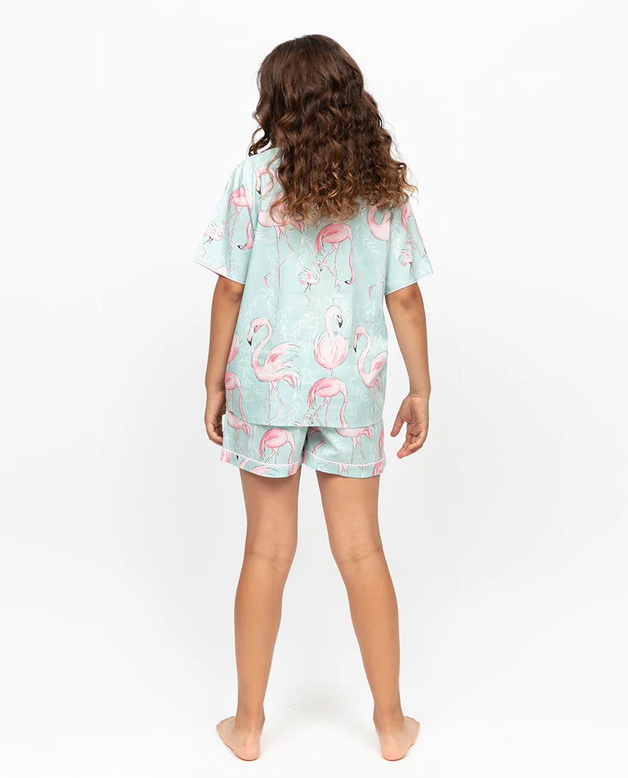 Francesca Girls Flamingo Print Shorty Set - Image 3