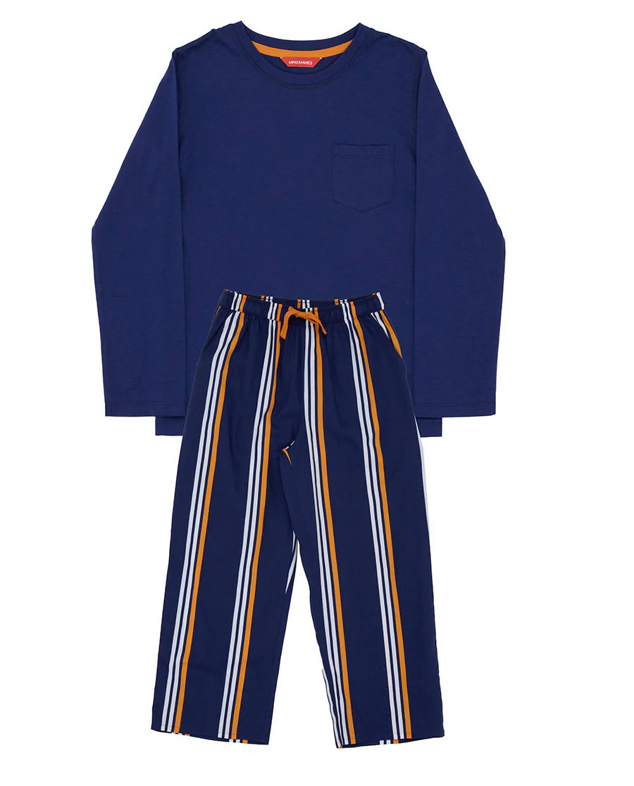 Indigo Boys Jersey T-shirt and Printed Stripe Pyjama Set - Image 3