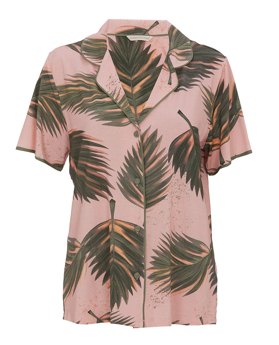 Lea Womens Leaf Printed Jersey Pyjama Top - Image 6
