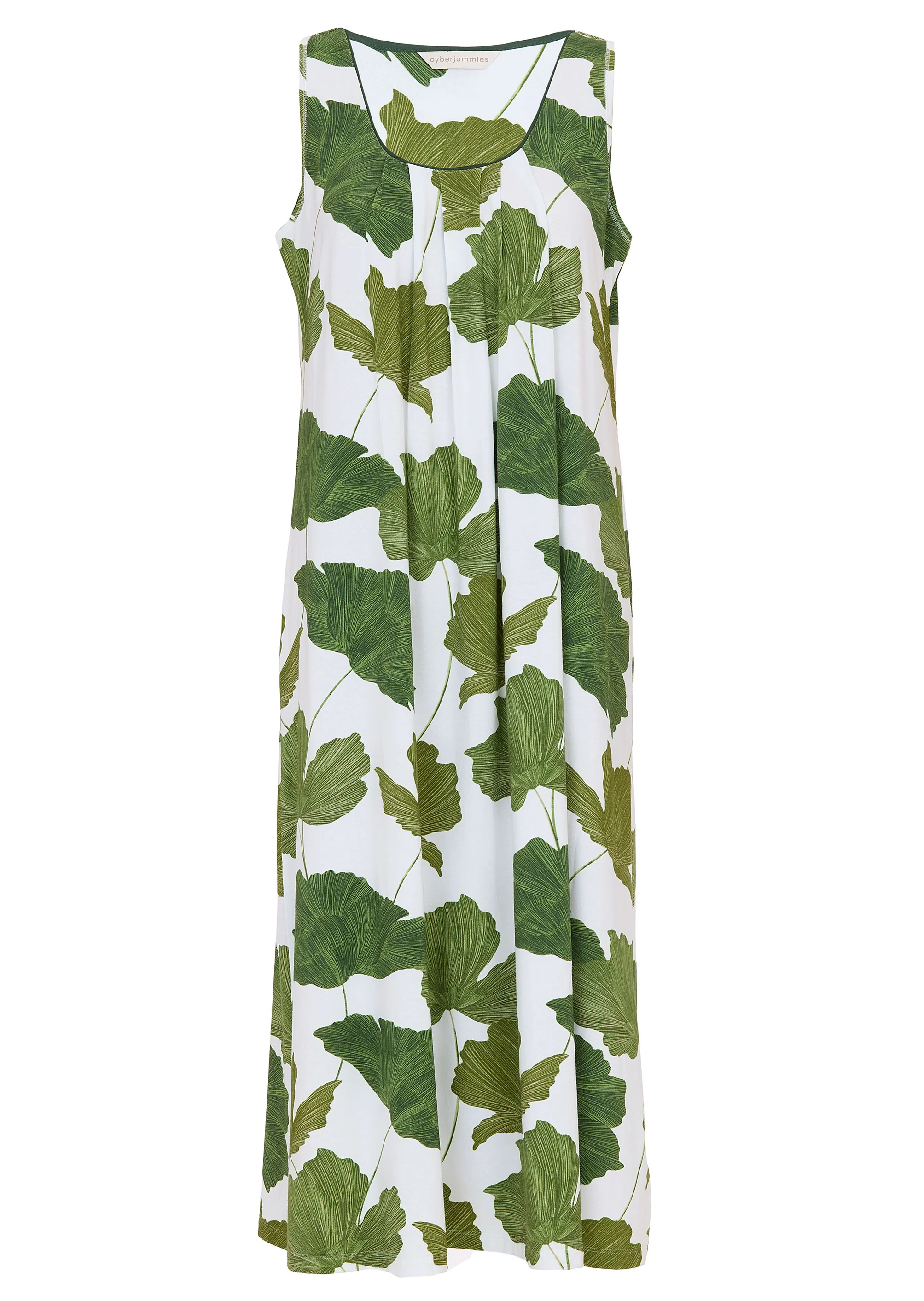 Olive Womens Leaf Printed Jersey Long Nightdress - Image 3