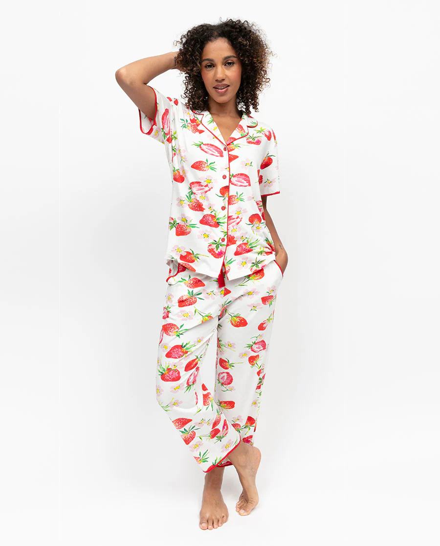 Pippa Womens Strawberry Printed Jersey Pyjama Top - Image 6