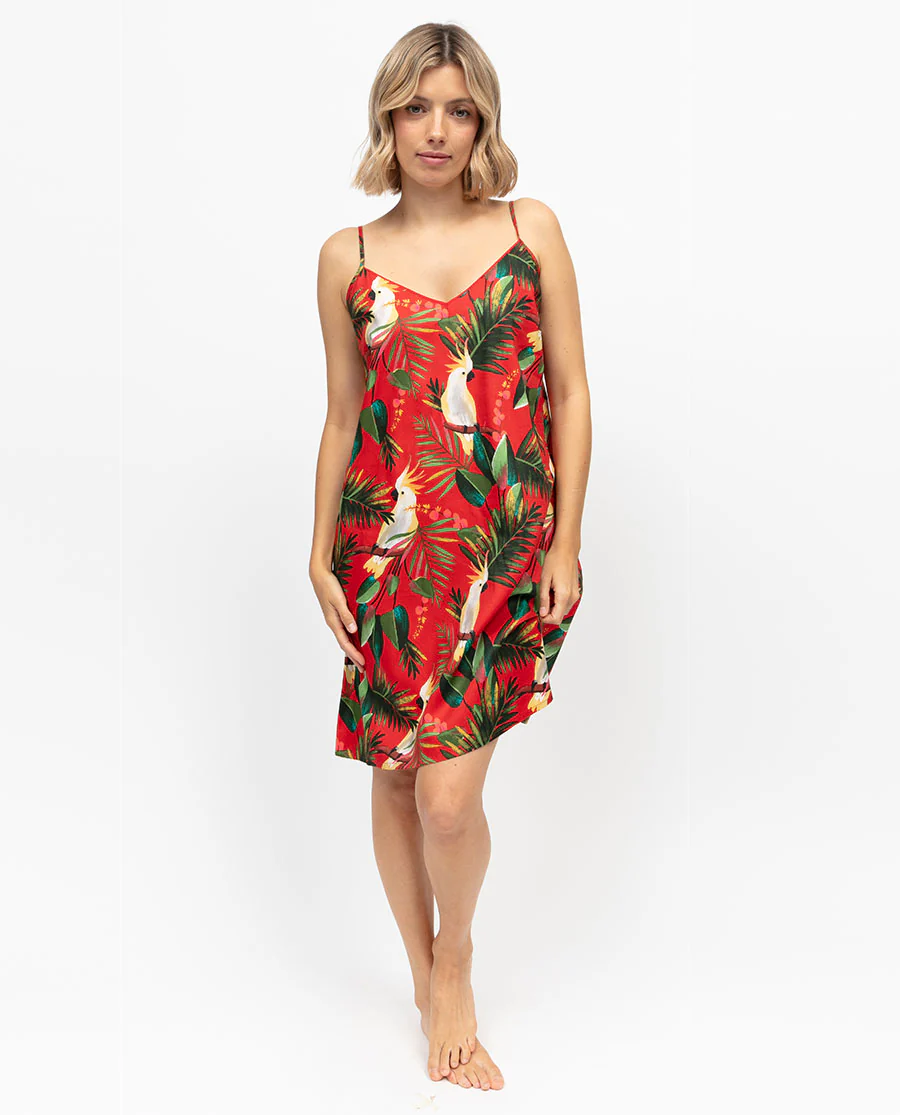 Tara Womens Cockatoo Print Strappy Short Nightdress - Image 2