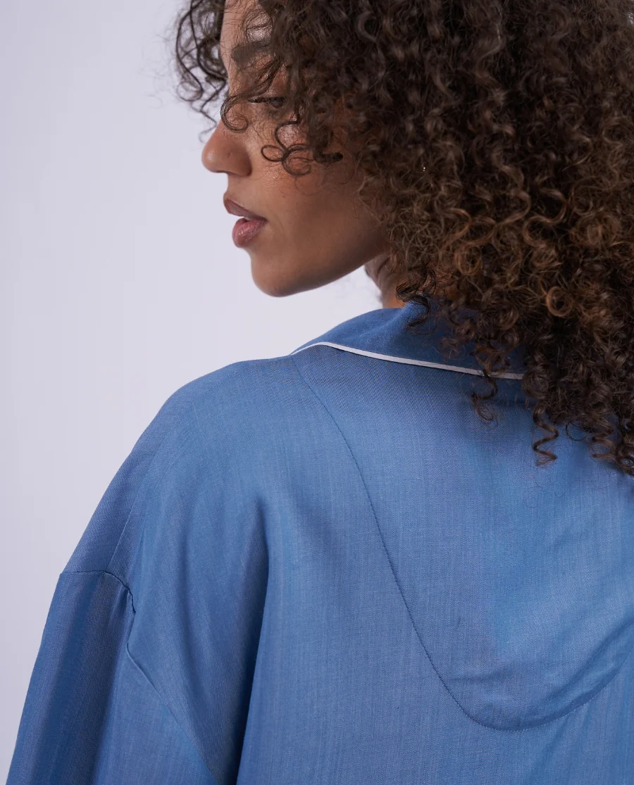 The Denim Edit Womens Chambray Relaxed Cropped Pyjama Set - Image 5