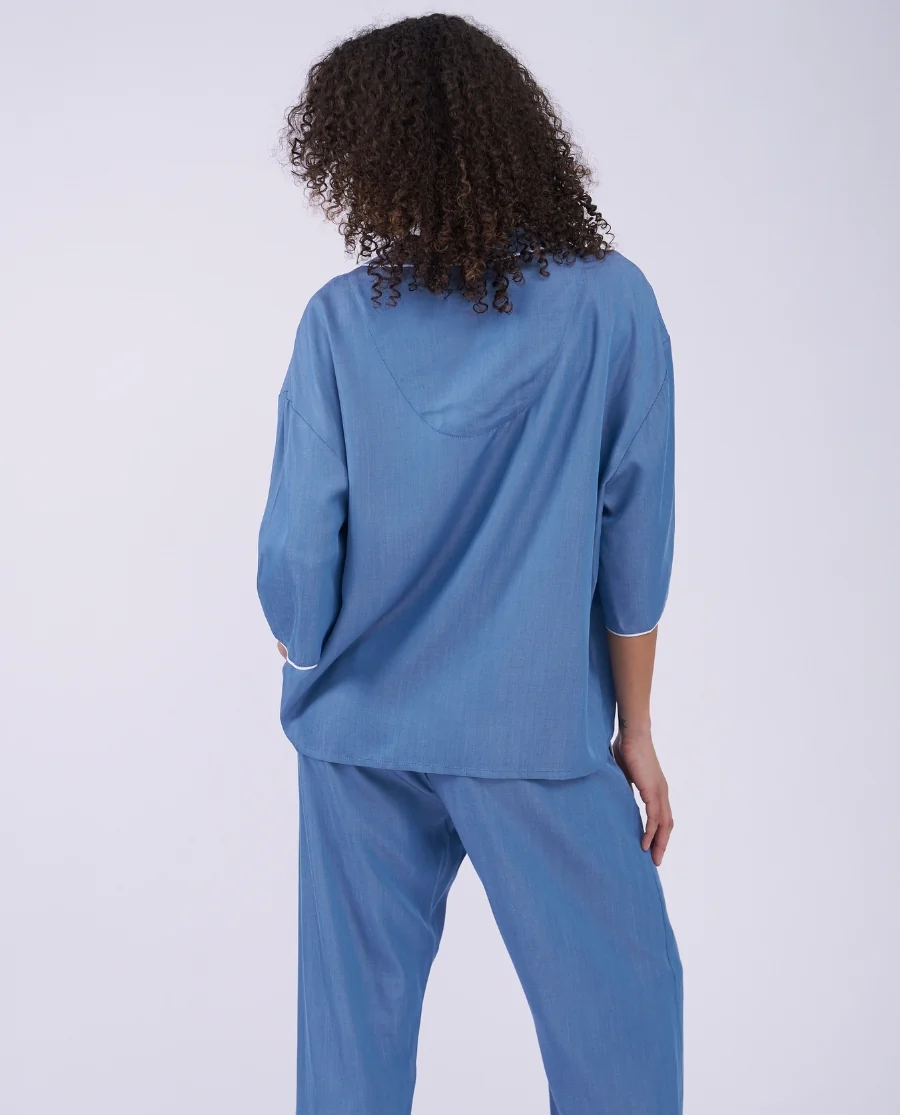 The Denim Edit Womens Chambray Relaxed Cropped Pyjama Set - Image 7
