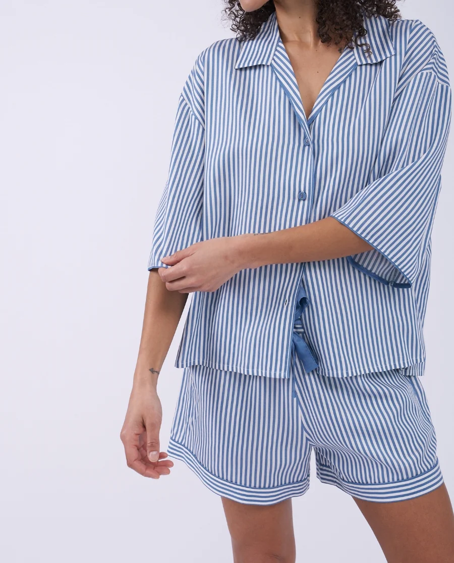 The Denim Edit Womens Chambray Stripe Relaxed Shorty Set - Image 6